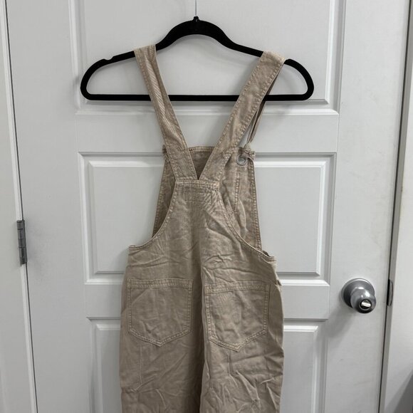 Anthropologie Utility Canvas Overalls Cream size xxs Wide Crop Leg - Picture 3 of 5
